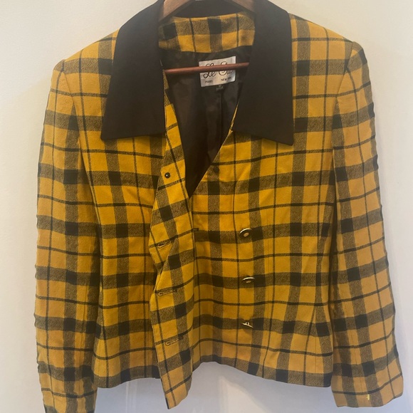 Le Suit Women's Vintage Yellow And Black Plaid Checker Jacket Size 10 - Picture 5 of 9